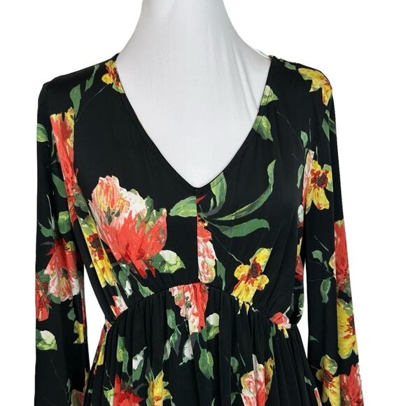 White Birch Dress Womens Size S Black Floral Silky Stretchy Feminine Colorful - Picture 5 of 10